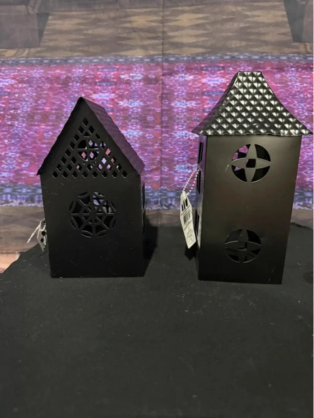 Set of Black Metal Haunted Houses Halloween Tabletop Decor: